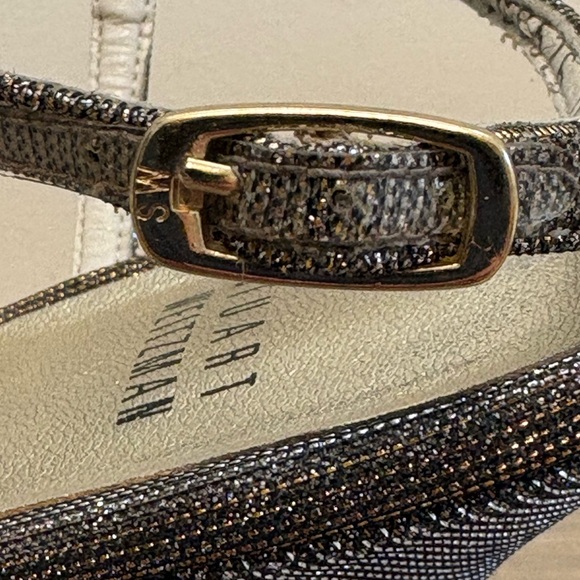 Stuart Weitzman Turning up Pyrite Nocturn Silver Metallic Strappy Heels, 10M - Picture 9 of 10